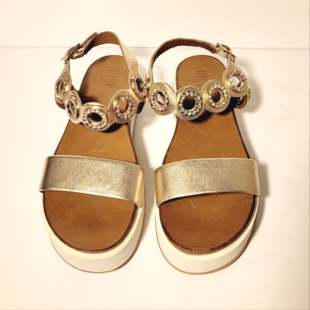 Ovye by Cristina Lucchi Leather Platform Embellished w/Rhinestones Sandals